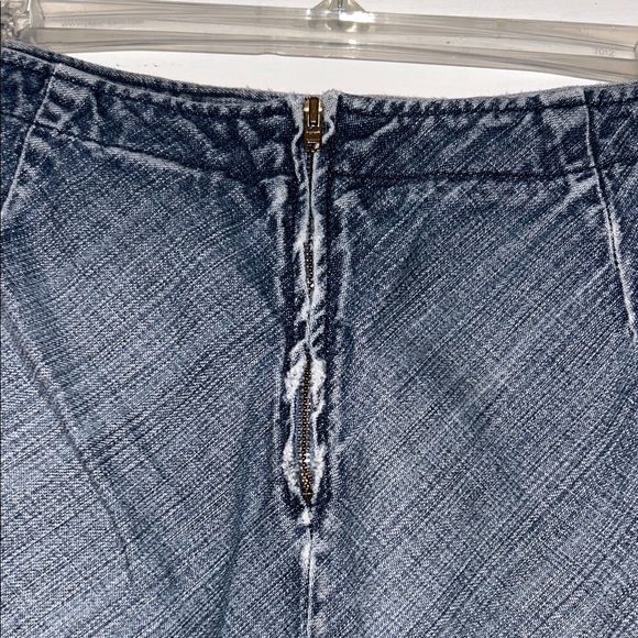 Vintage United Colors Of Benetton Jean Denim Long Skirt Blue Raw Hemline Preppy - Picture 7 of 15